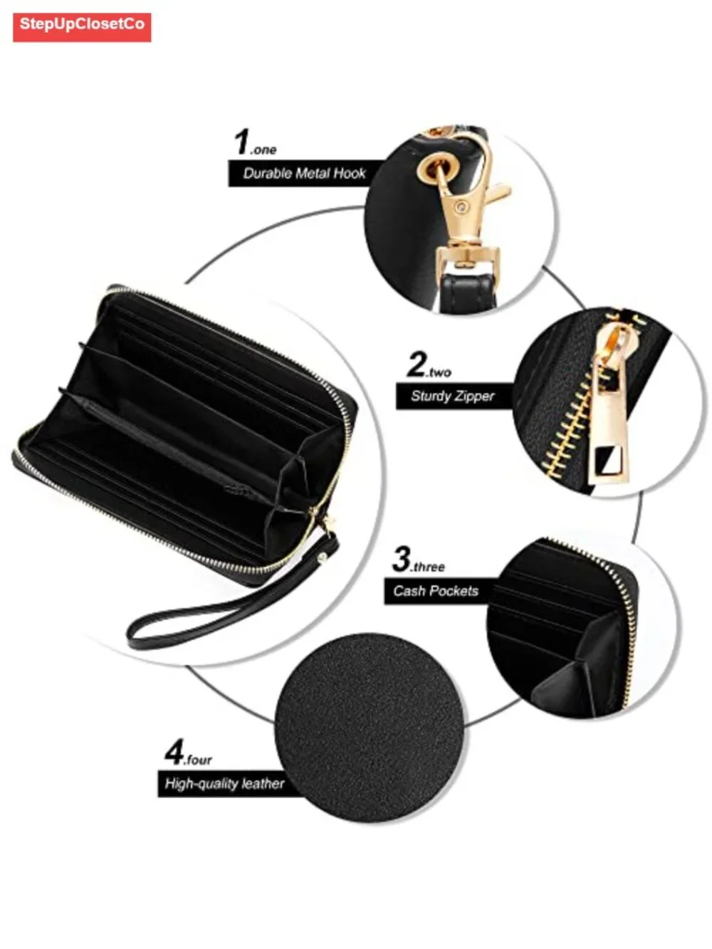 RFID Blocking PU Leather Wristlet Wallet with Phone Holder, Zip Around Clutch